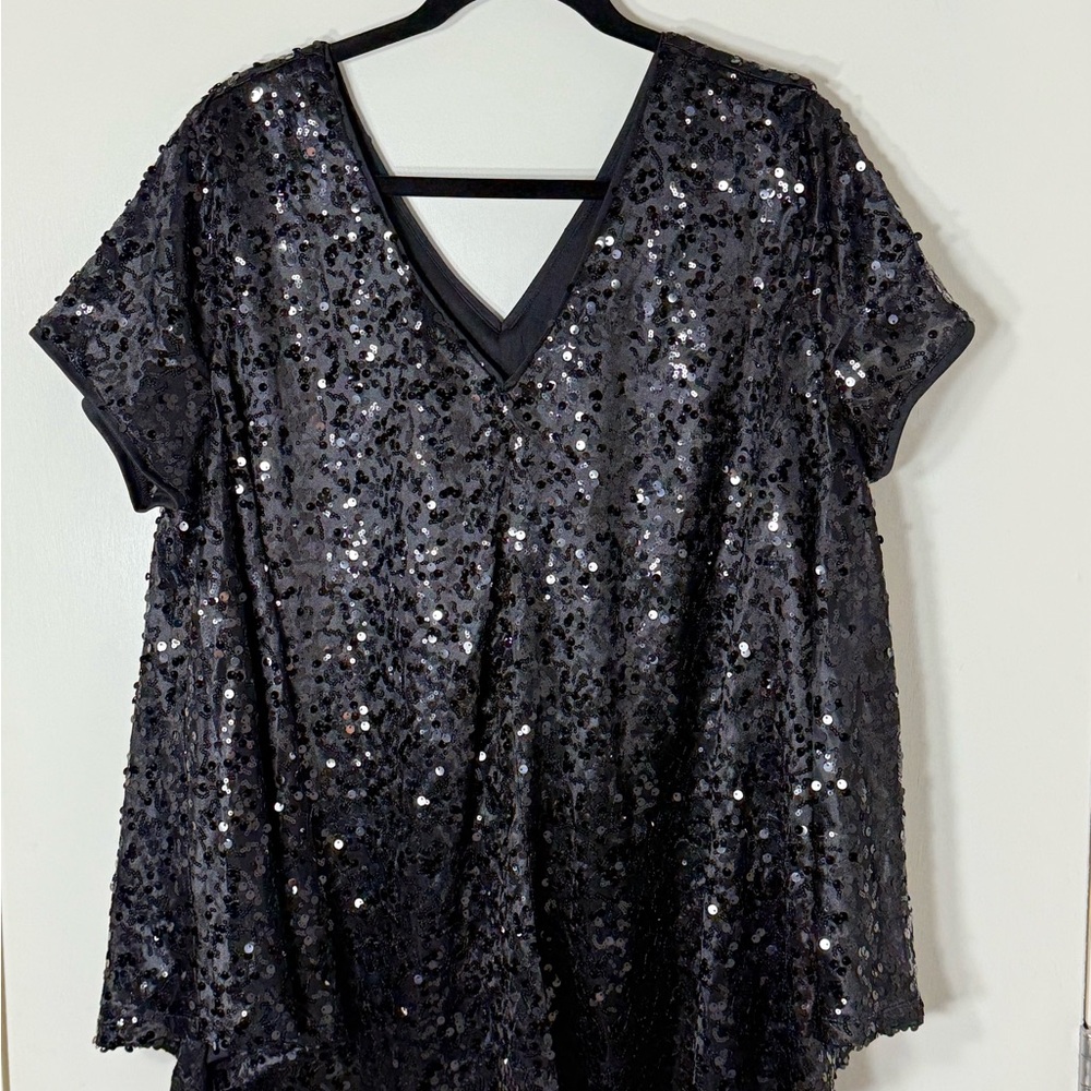 Roaman's Women’s Black Sequins Short Sleeve‎ Blouse Plus Size 20W - Picture 2 of 9